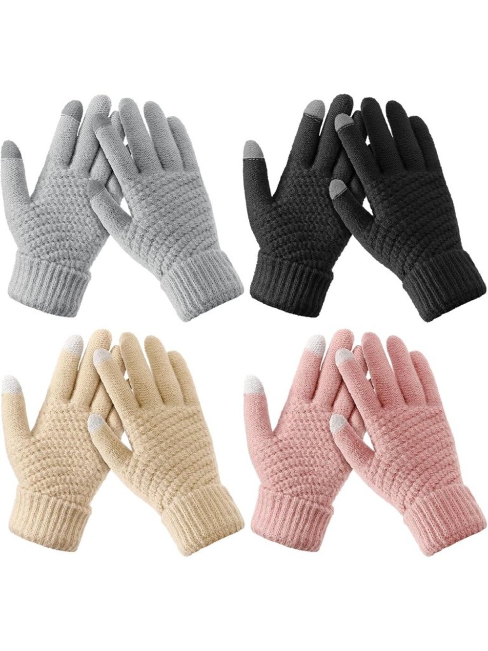 4 Pairs Women's Pink Black Grey Beige Warm Soft Winter Cold Weather Cuff Gloves